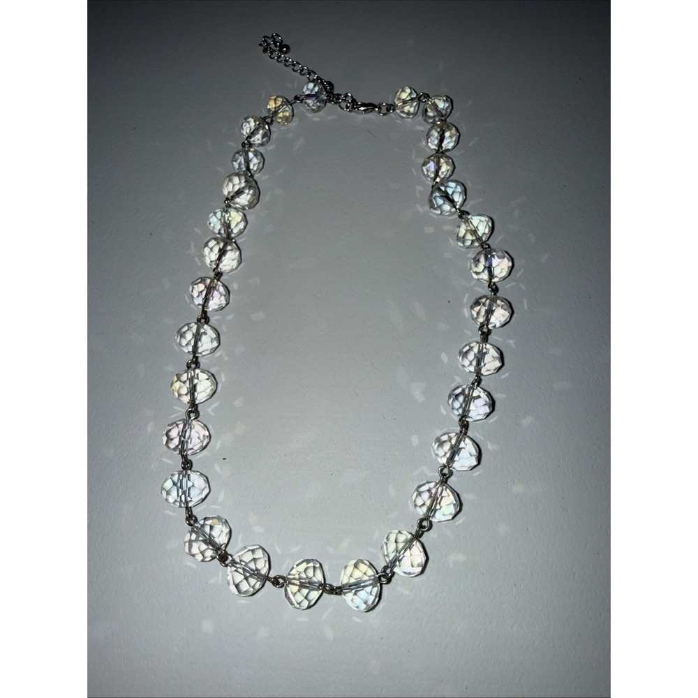 Vintage Aurora Borealis Glass Crystal Beaded Necklace Faceted AB 18-21 inches - Picture 8 of 11
